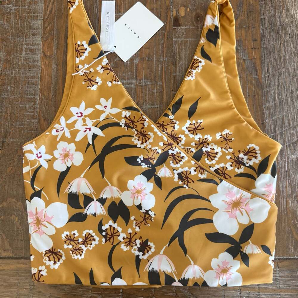 Baiia Wrap Bikini Top Size 14 Floral Mustard